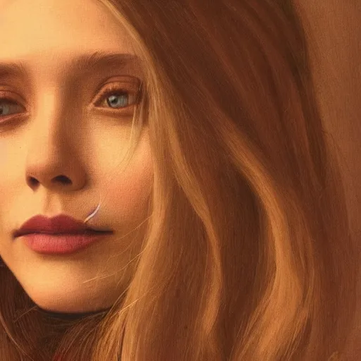 Image similar to Elizabeth Olsen in mellow lighting, illustrated by Leonardo DaVinci, trending on artstation, artstationHQ, artstationHD, 4k, 8k.