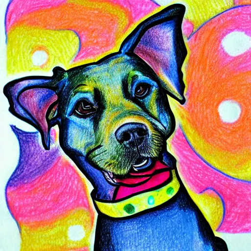 Image similar to a colorful drawing of a surprised dog