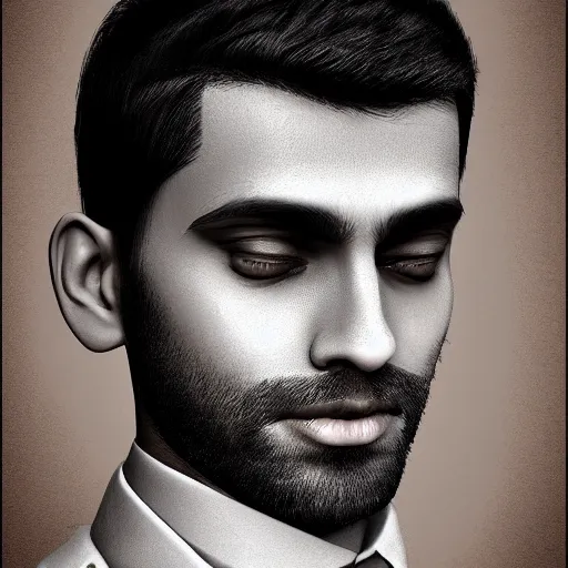 Image similar to realistic! portrait of young indian working man wearing a formal shirt, hyperrealistic face!, 8k detailed digital art , trending on artstation, detailed digital art