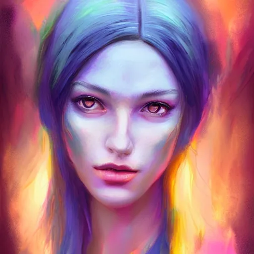 Prompt: a vibrant mixed pastels 3 d painting of a somber female sorceress under a cloudy rainstorm weather, anaglyphy effect, cgsociety # conceptart cg, # oc, by vanessa lemen by charlie bowater by jeff easley by stephanie hans