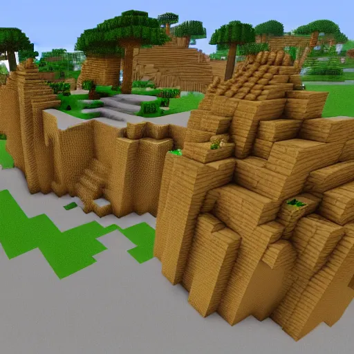 Image similar to a minecraft village, by frank lloyd wright