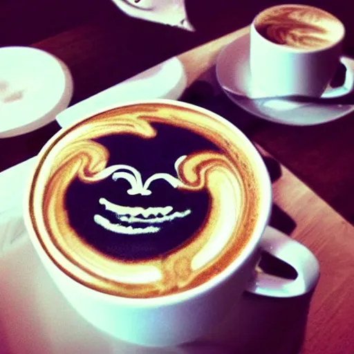 Prompt: instagram photo of latte art of a creepy scary face