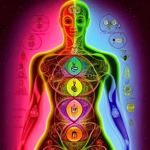 Image similar to a sketch of the chakras of the human body.