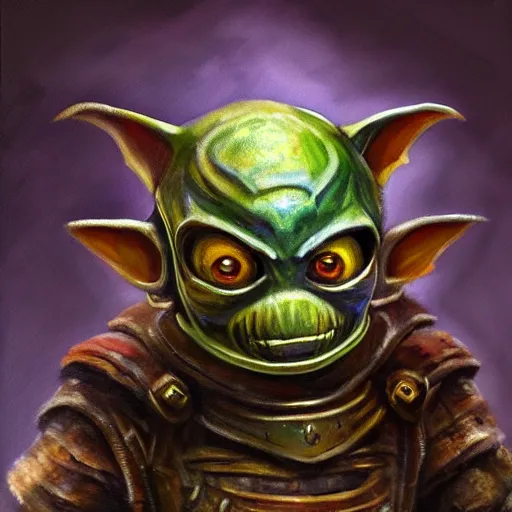 Prompt: an oil painting of a little goblin wearing oversized plate armor, fantasy art, 4k, HDR, photorealistic