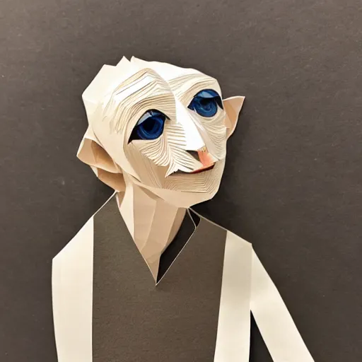 Image similar to cut paper sculpture of dobby the house elf