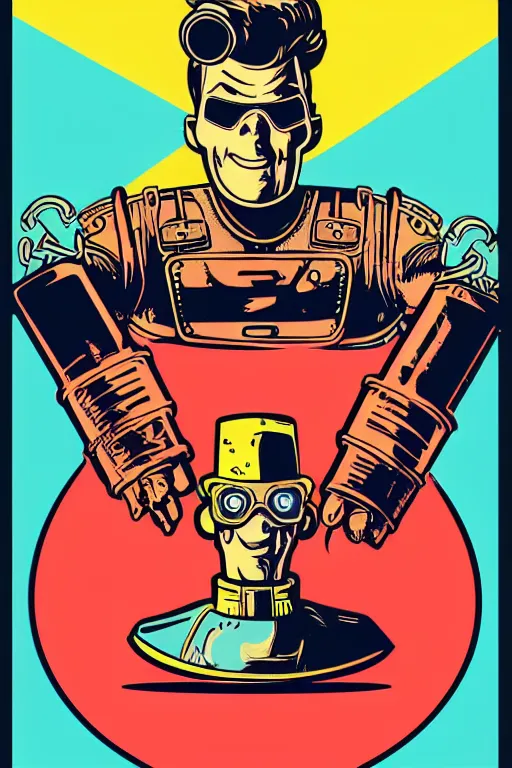 Image similar to fallout 7 6 retro futurist illustration art by butcher billy, sticker, colorful, illustration, highly detailed, simple, smooth and clean vector curves, no jagged lines, vector art, smooth andy warhol style