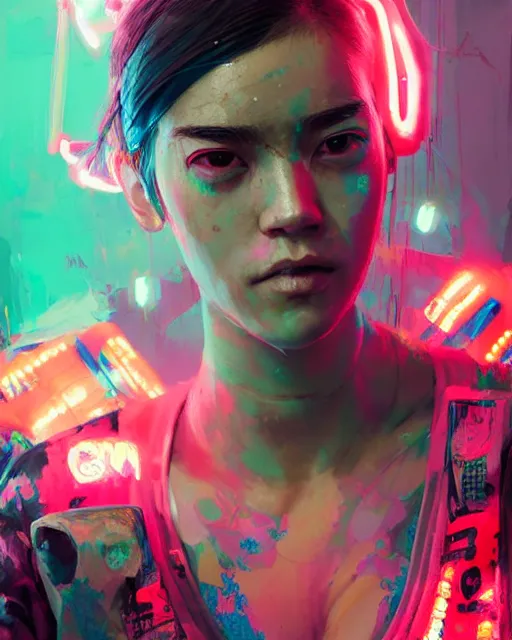 Image similar to detailed portrait Neon boxer Girl, cyberpunk futuristic neon, reflective crop top and shorts, boxing gloves, decorated with traditional Japanese ornaments by Ismail inceoglu dragan bibin hans thoma greg rutkowski Alexandros Pyromallis Nekro Rene Maritte Illustrated, Perfect face, fine details, realistic shaded, fine-face, pretty face