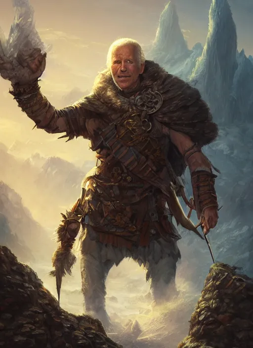 Prompt: Portait of Joe Biden as an adventurer in a Dungeons and Dragons adventure, digital art, greg rutkowski and thomas kinkade, detailed, high quality, 8k, illustration