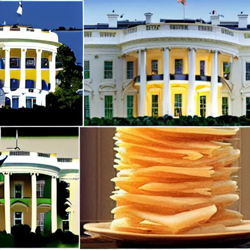 Image similar to the white house but it's made out of different cheeses