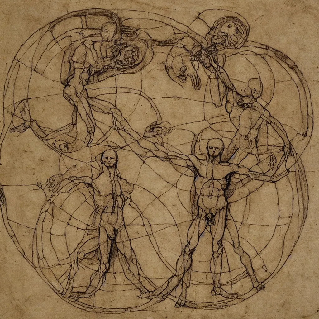 Image similar to vitruvian alien drawing by leonardo da vinci, 8 k