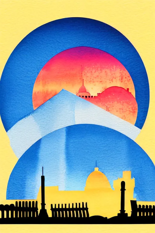 Image similar to minimalist watercolor art of rome skyline at sunset, illustration, vector art