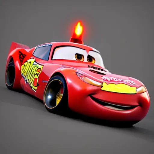 Prompt: low - poly render of lightning mcqueen, unreal engine, ray - tracing, award - winning
