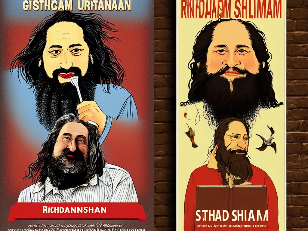 Prompt: GNU propaganda poster featuring richard stallman