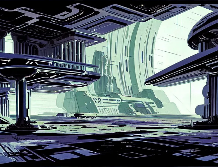 Prompt: concept art of an abandoned base on europa, by syd mead, cyberpunk, ancient, intricate details, cinematic, epic