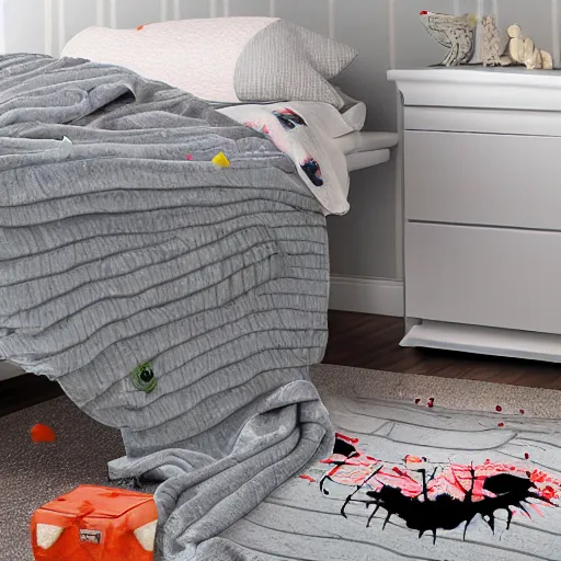 Image similar to dark scary horror matter spilling creeping from under a child's bed, 8 k, realistic, house,