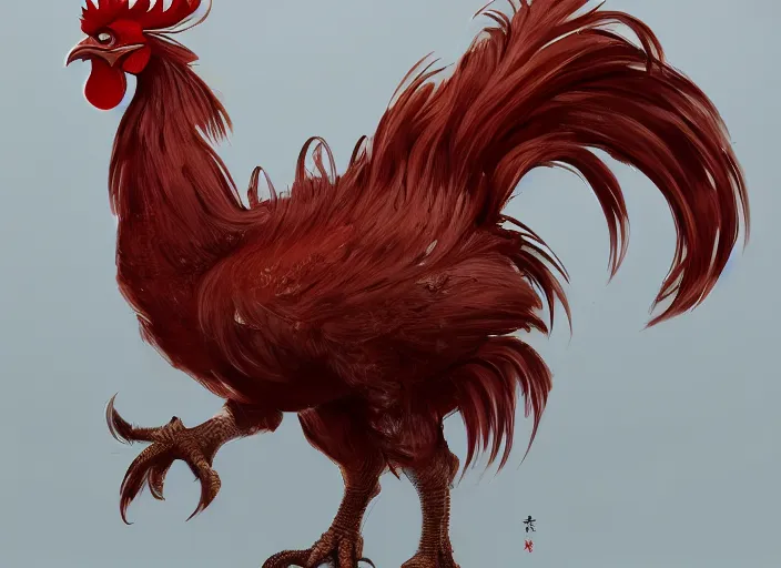 Prompt: detailed concept art of a huge rooster by cheng yi and luolin, artstation, artstationhd