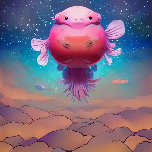 Image similar to axolotl by takashi murakami,, beeple and james jean, aya takano color style, 4 k, super detailed, night sky, digital art, digital painting, celestial, majestic, colorful