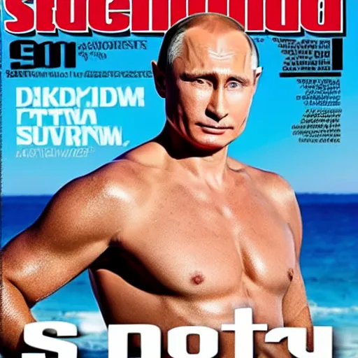 Prompt: vladimir putin on the cover of sports illustrated swimsuit edition, magazine cover, high definition