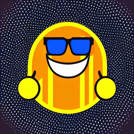 Prompt: vector logo of a flaming piece of popcorn with a smiling face, with mirrorshades sunglasses, popcorn as morpheus, clean composition, symmetrical