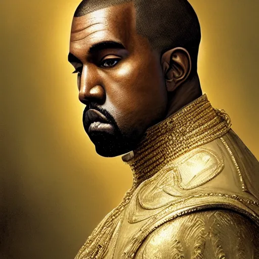 Image similar to Portrait of Kanye West as emperor napoleon, amazing splashscreen artwork, splash art, head slightly tilted, natural light, elegant, intricate, fantasy, atmospheric lighting, cinematic, matte painting, by Greg rutkowski