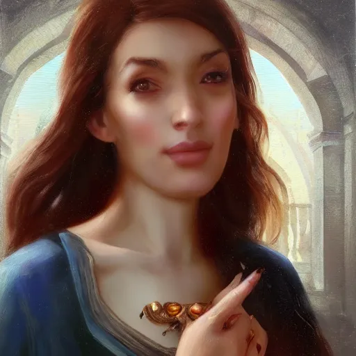 Image similar to portrait of an italian woman ( 3 5 ) from italy in 2 0 2 1, an oil painting by ross tran and thomas kincade