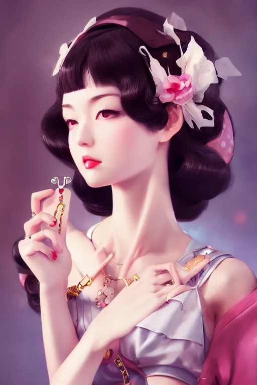 Image similar to a pin up and beautiful fashion charming dreamlke japan girl with lv jewelry, character art, art by artgerm lau and wlop and and ilya kuvshinov and john singer sargent, hyperdetailed, 8 k realistic, symmetrical, frostbite 3 engine, cryengine, dof, trending on artstation, digital art