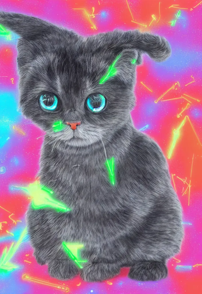 Prompt: cfa champion dark tortie scottish fold cat, cute feet long tail, perfect geometry brazier data visualization mathematical diagrams hologram overlay revealing calculations sparrows flight trajectory, detailed annotated painting, grisaille dark monochrome with neon fluorescent color airbrush spraypaint accents, by jules julien, wes anderson, lisa frank, basquiat, octane render 4 k