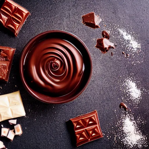 Prompt: extremely delicious looking photo of beautiful sweet melted chocolate in fancy stylish cup, very expensive top quality product, michelin star, most perfect desert on the world, small manufacture, unique style, 8 k, product photography, professional studio photography