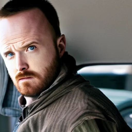 Image similar to Live Action Still of Aaron Paul dressed as Walter White, real life, hyperrealistic, ultra realistic, realistic, highly detailed, epic, HD quality, 8k resolution, body and headshot, film still