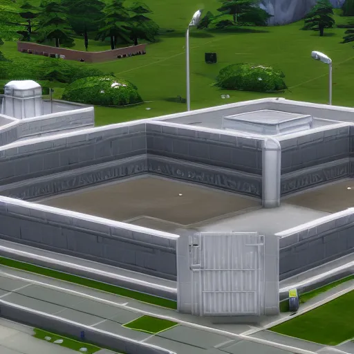 Prompt: federal prison in the sims 4 style