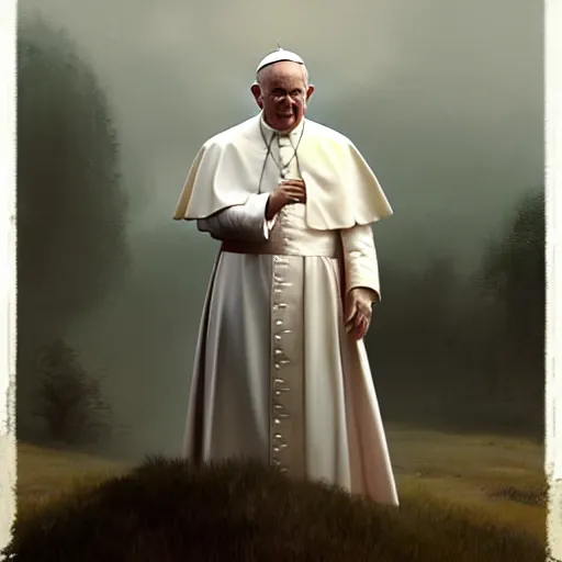 Image similar to pope john paul ii standing ina curch, digital painting, greg rutkowski, artstation, cinematic, matte painting