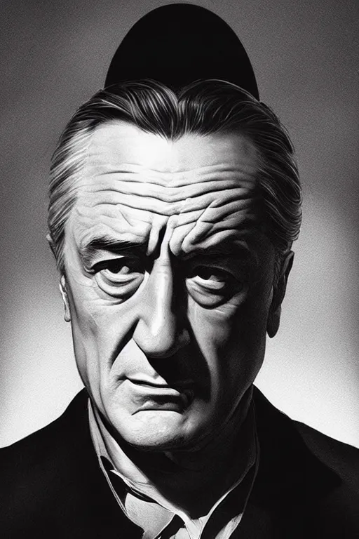 Image similar to portrait of Robert de niro as noir detective, Single face, dramatic lighting, cinematic, establishing shot, extremly high detail, photo realistic, cinematic lighting, post processed, concept art, artstation, matte painting, style by eddie mendoza, raphael lacoste, alex ross