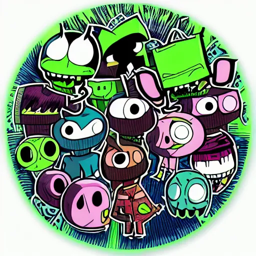 Prompt: stickers of Invader Zim