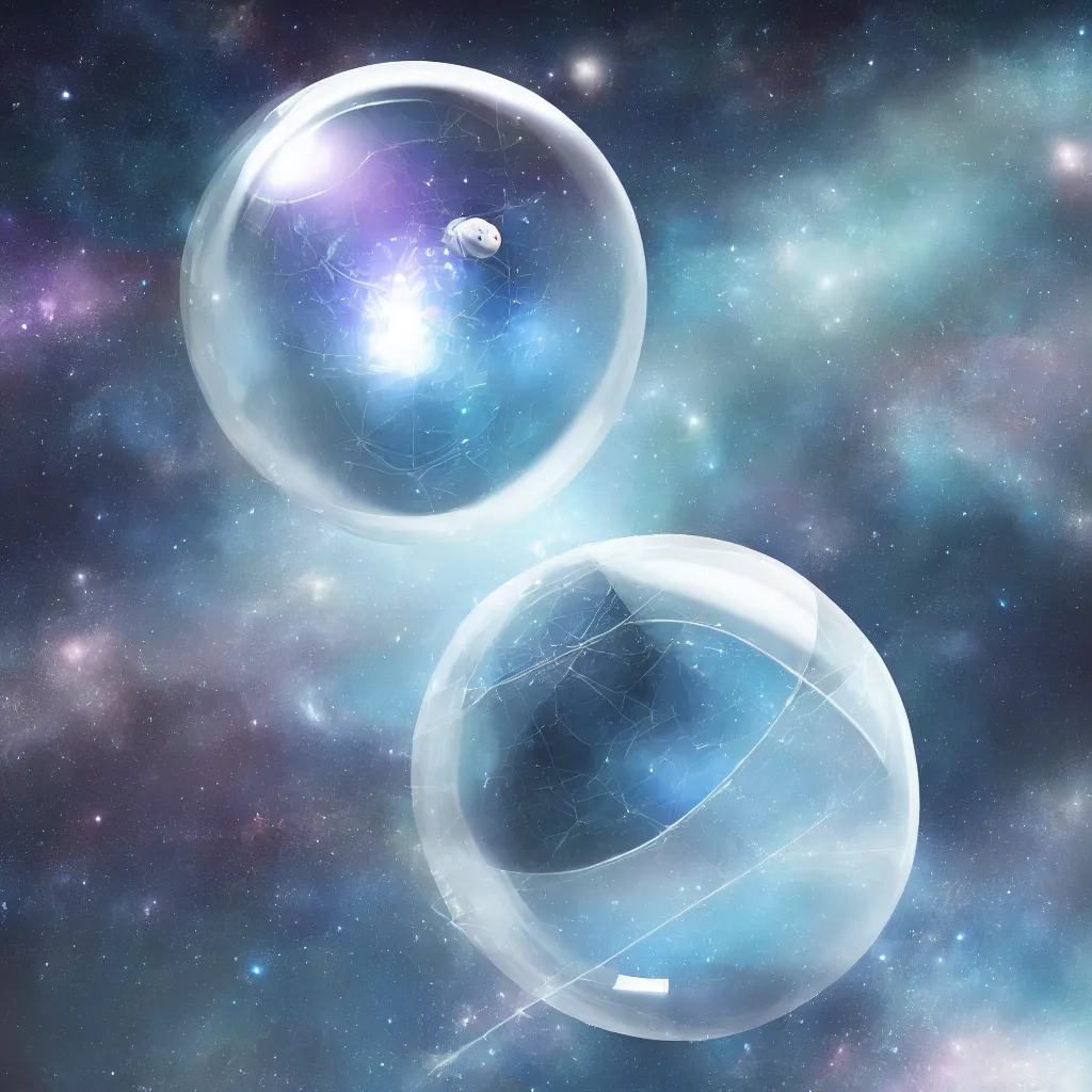 Prompt: an enormous transparent spherical capsule in the middle of outer space, digital art