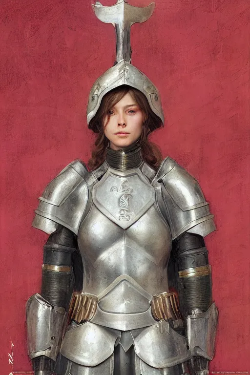 Image similar to an upper body portrait of a female knight, by Edgar Maxence and Ross Tran and Michael Whelan