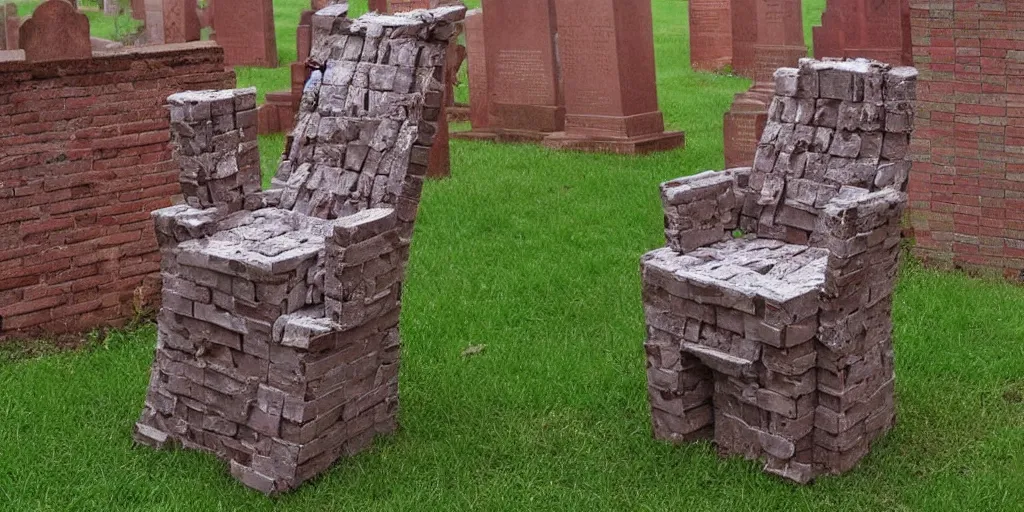 Image similar to Haunted Chair made out of bricks in a cemetery