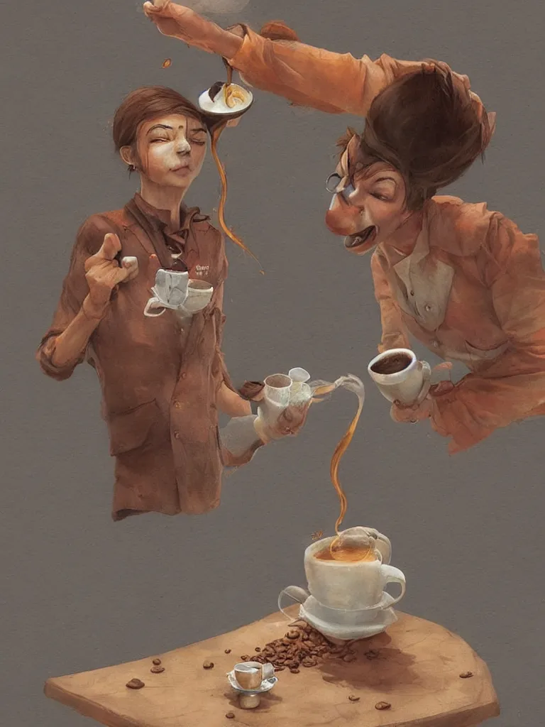 Prompt: the worst way to drink your coffee, by Esao Andrews, serene illustration, fresh colors, conceptart, trending on artstation