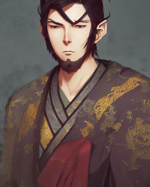 Prompt: an anime portrait of ob nixilis as a beautiful man wearing a kimono from skyrim, by stanley artgerm lau, wlop, rossdraws, james jean, andrei riabovitchev, marc simonetti, and sakimichan, trending on artstation