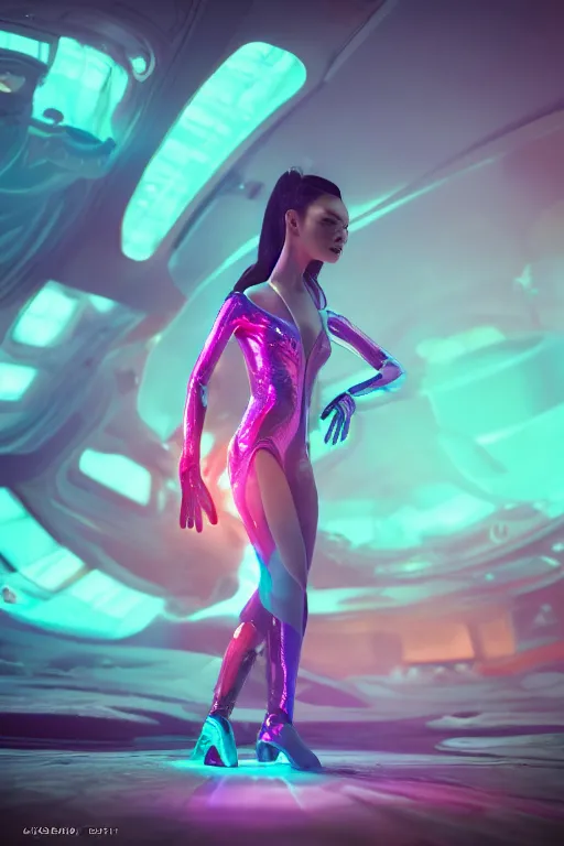 Image similar to photography of a futuristic space ballerina, in an colorful alien planet, ultra detail, beautiful light, high detail, 8 k, f / 2. 8, octane render