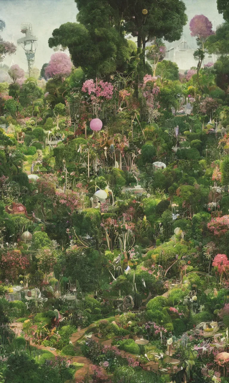 Image similar to bosch and beeple painting of a magnificent garden