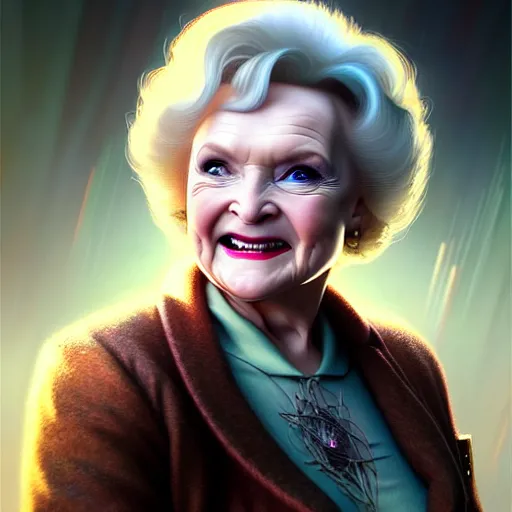 Prompt: portrait, cyberpunk young betty white, unreal engine realistic render, 8 k, micro detail, intricate, elegant, highly detailed, digital painting, artstation, smooth, sharp focus, illustration, artgerm, tomasz alen kopera, peter mohrbacher, donato giancola, joseph christian leyendecker, wlop, boris vallejo