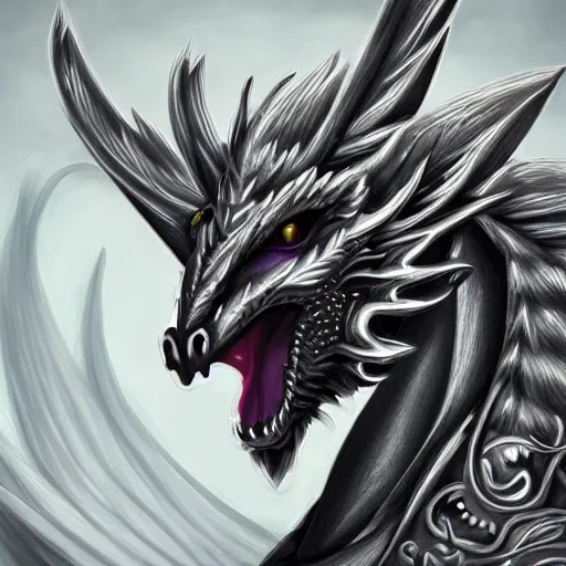 Prompt: very very beautiful silver dragon profile picture, commission on furaffinity, high quality illustration