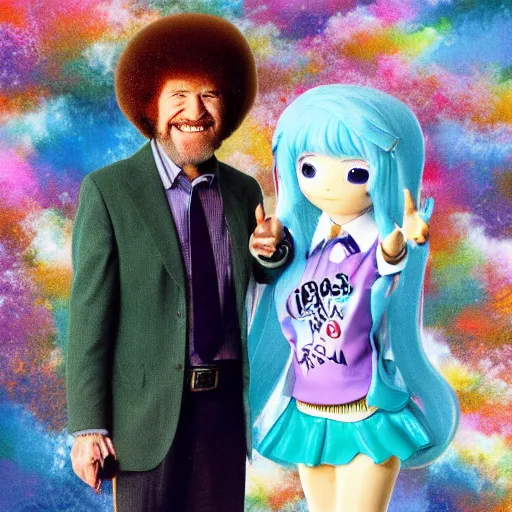 Image similar to bob Ross and Hatsune Miku