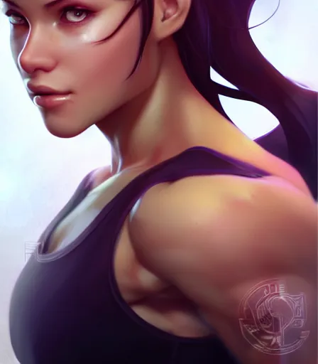 Prompt: beautiful portrait of a gorgeous personal trainer who looks like Cammy white , character design by charlie bowater, ross tran, artgerm, and makoto shinkai, detailed, soft lighting, rendered in octane