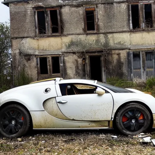 Prompt: a derelict abandoned bugatti veyron