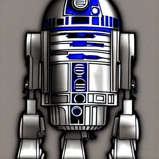 Prompt: technical blueprint of r2d2, pencil style