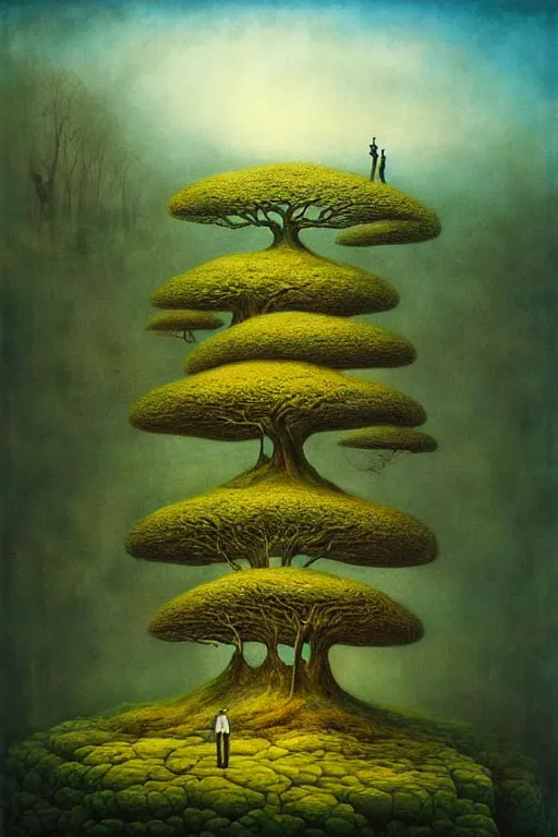 Image similar to surreal landscape, surrealism, bonsai forest, esao andrews, victor enrich, dali