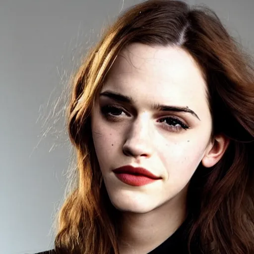 Image similar to a woman who is a genetic combination of kat dennings and emma watson face and upper - body focus