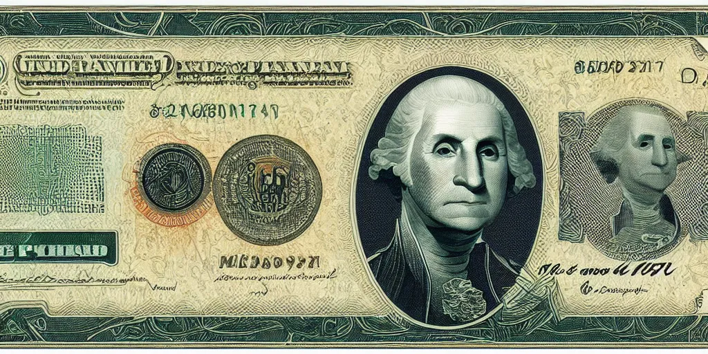 Image similar to high tech usd banknote, george washington, realistic, many small details, 8 k, sharp, clean, grid, by moebius, peter mohrbacher, doug mahnke, leonardo da vinci,