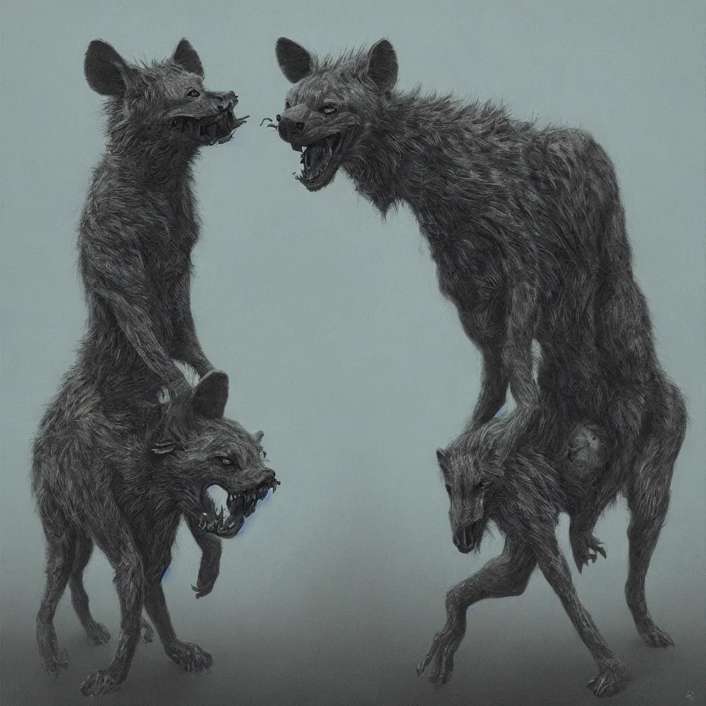 Image similar to demonic and deformed hyena, in the style of zdislaw beksinski